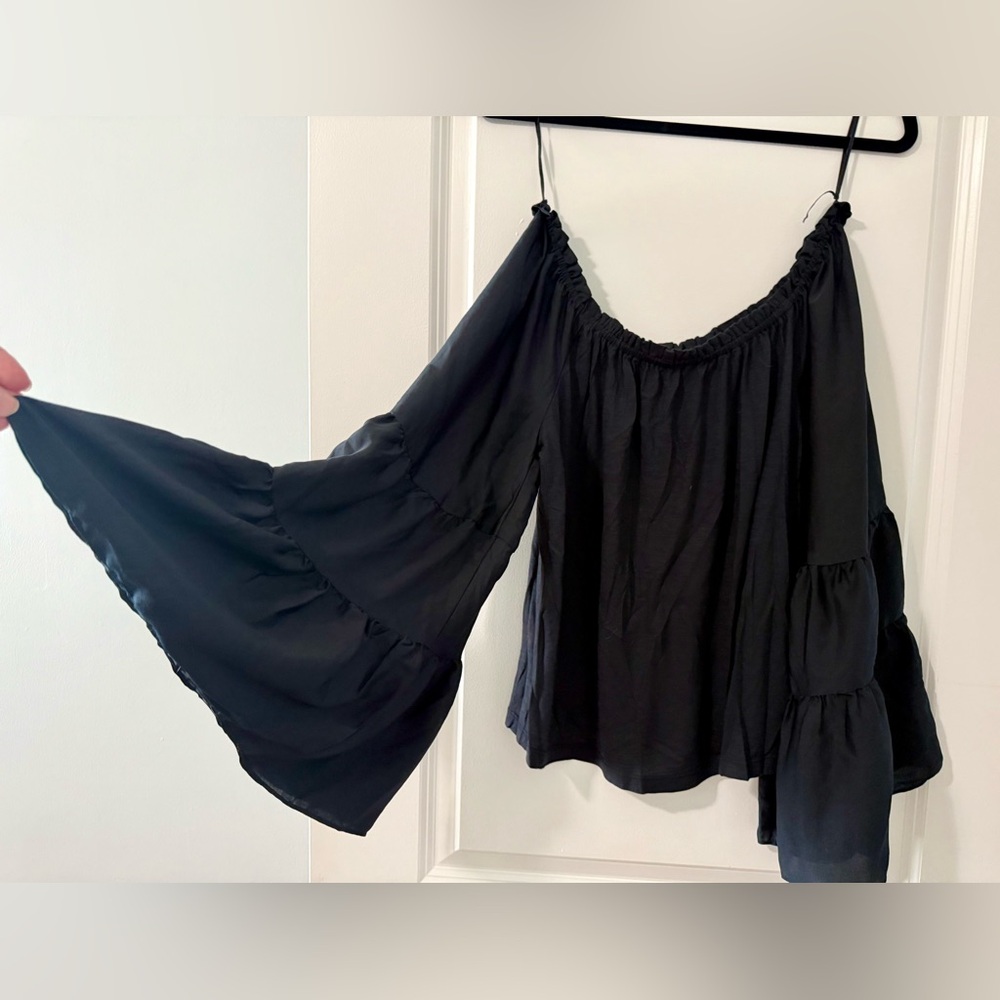 Anthropologie Black bell sleeve off the shoulder  Blouse